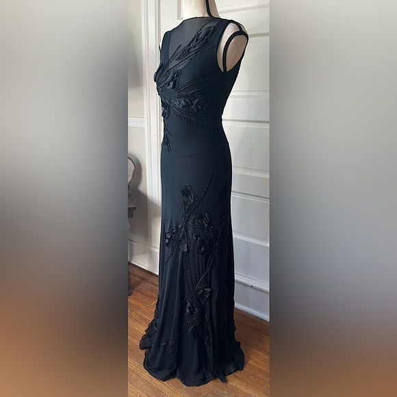 NWOT Elegant Handmade Formal Black Embellished Gown w/ Sheer Neckline | XS - Picture 6 of 14